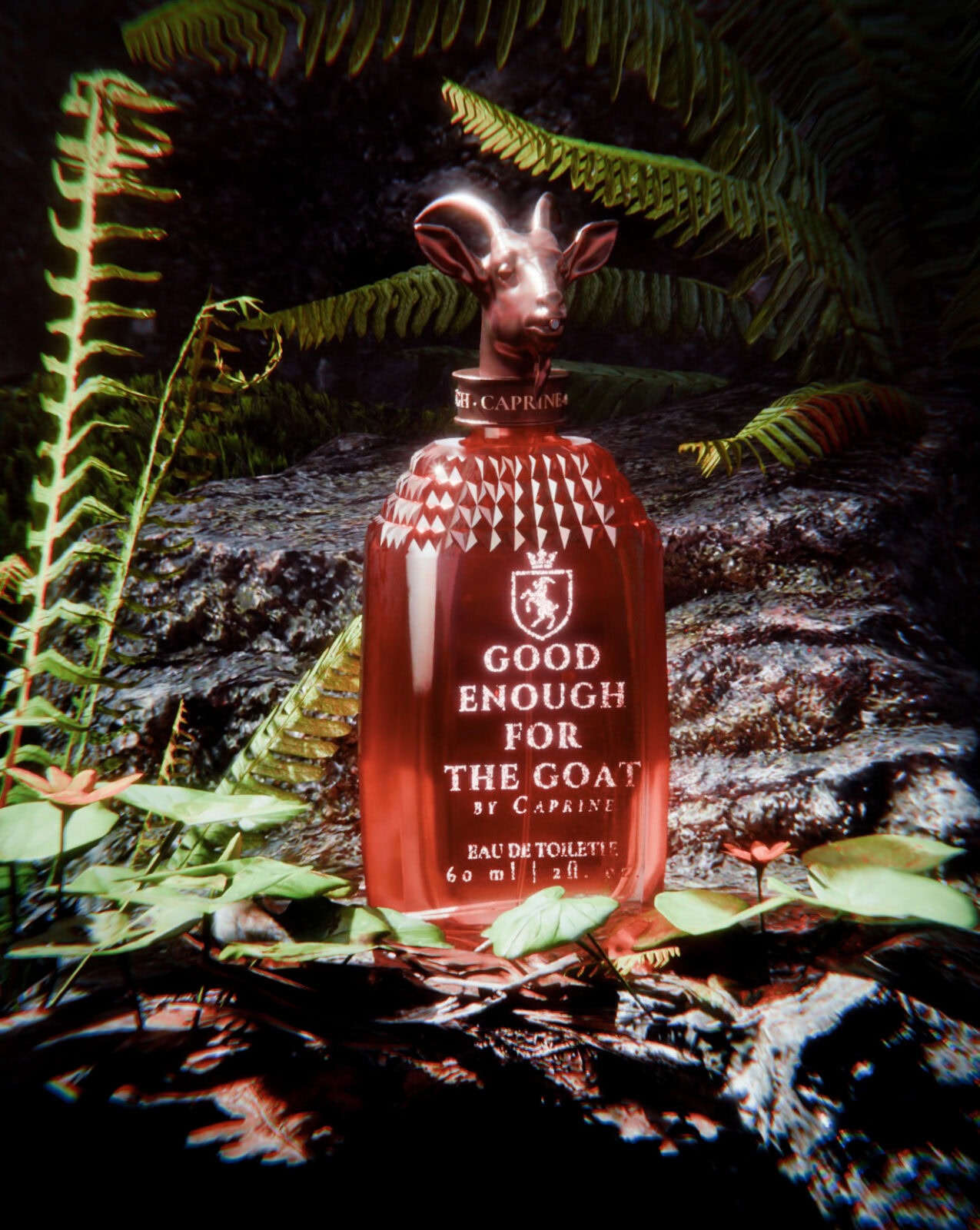 Perfume bottle in nature scene